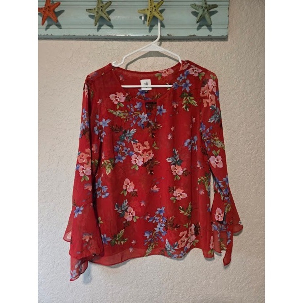 Cabi Red Floral Blouse